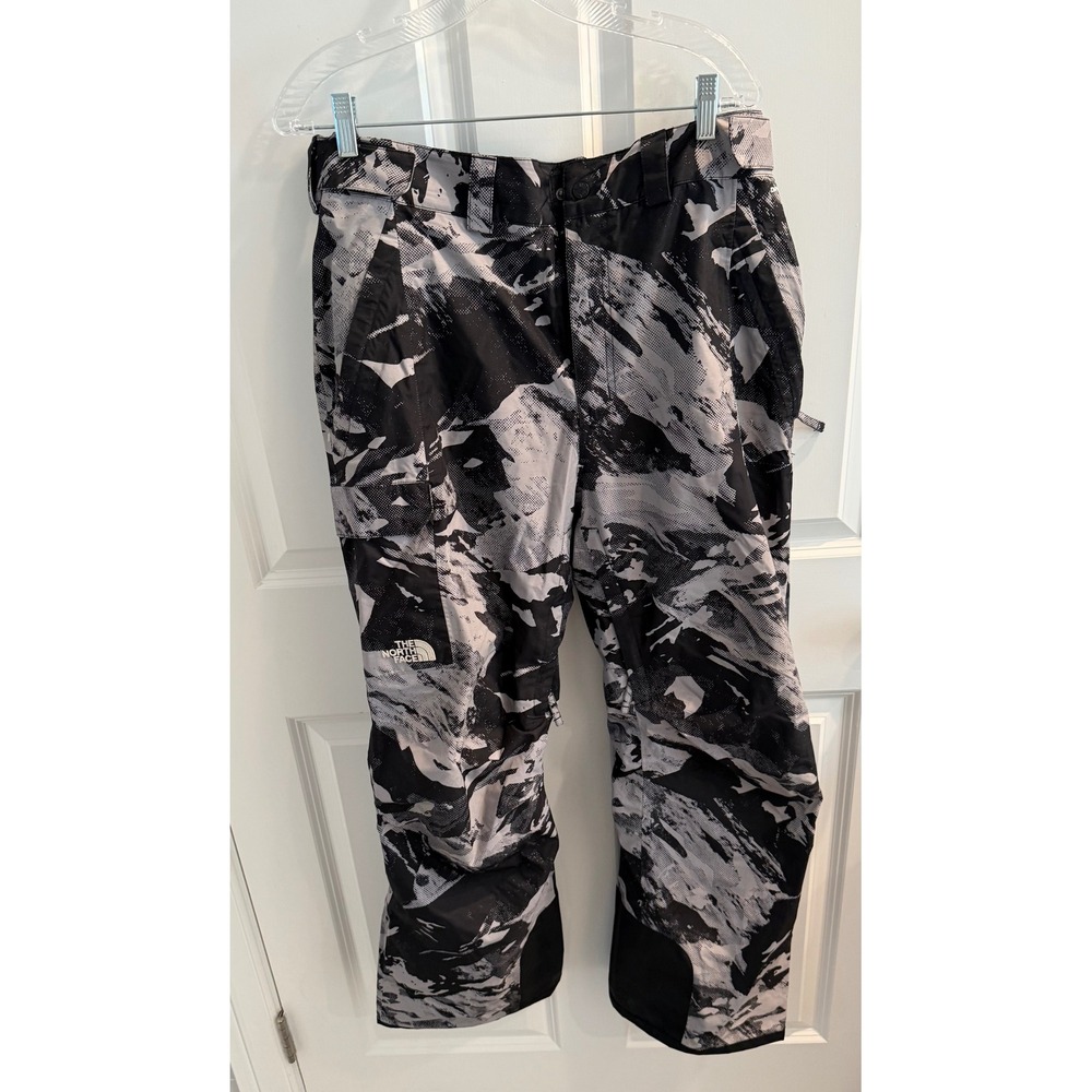 The North Face Freedom Snow Pants Mens Large Short Black Grey Camo Ski Snowboard